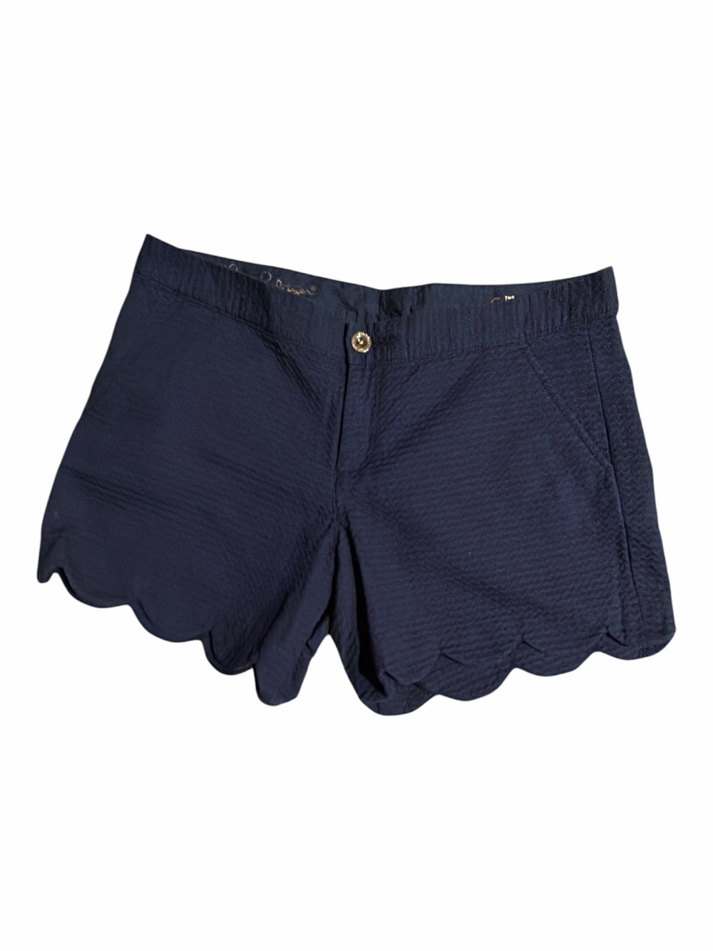 Lilly Pulitzer Navy Blue Seersucker "The Buttercup Short" Scalloped Hem - Size 6
